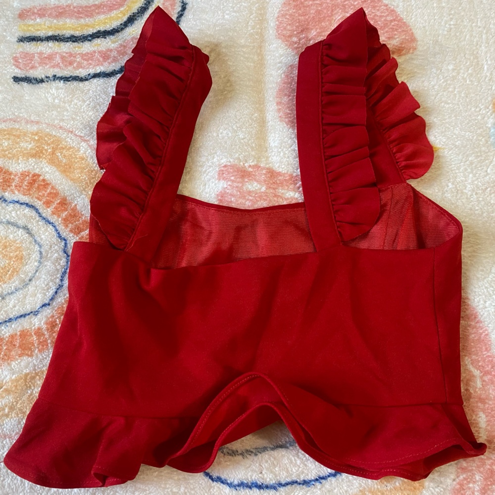 Red Ruffled Crop Top - Picture 2 of 6